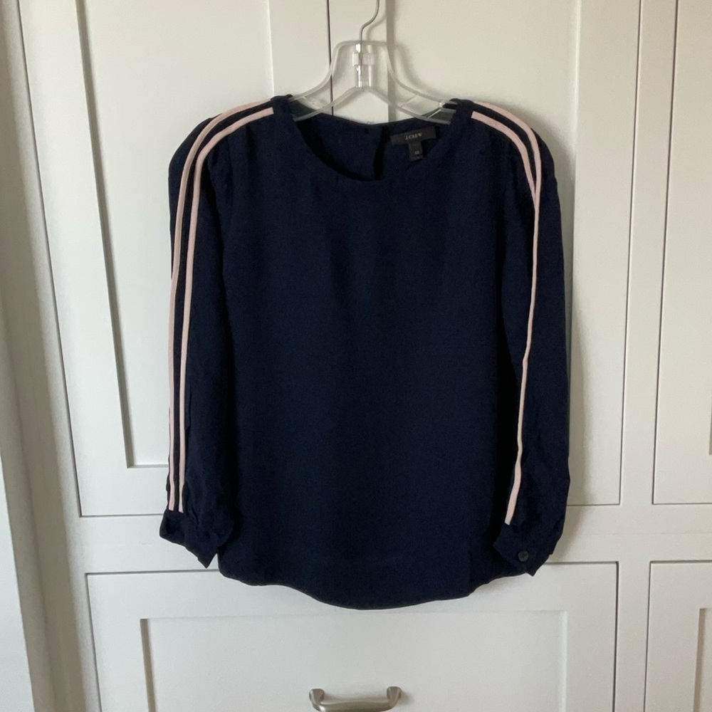 J. Crew Blue Blouse with Off White Stripes